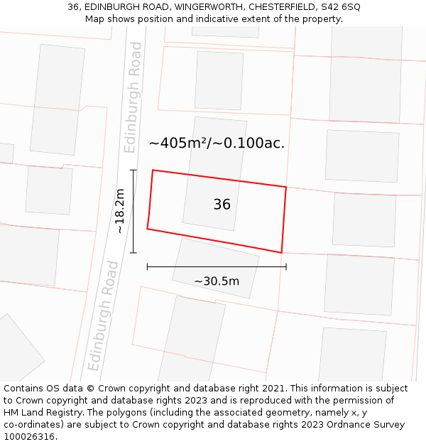 36, EDINBURGH ROAD, WINGERWORTH, CHESTERFIELD, S42 6SQ: Plot and title map