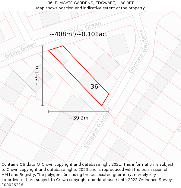 36, ELMGATE GARDENS, EDGWARE, HA8 9RT: Plot and title map