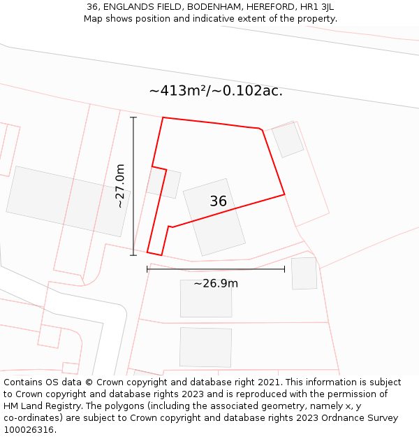 36, ENGLANDS FIELD, BODENHAM, HEREFORD, HR1 3JL: Plot and title map