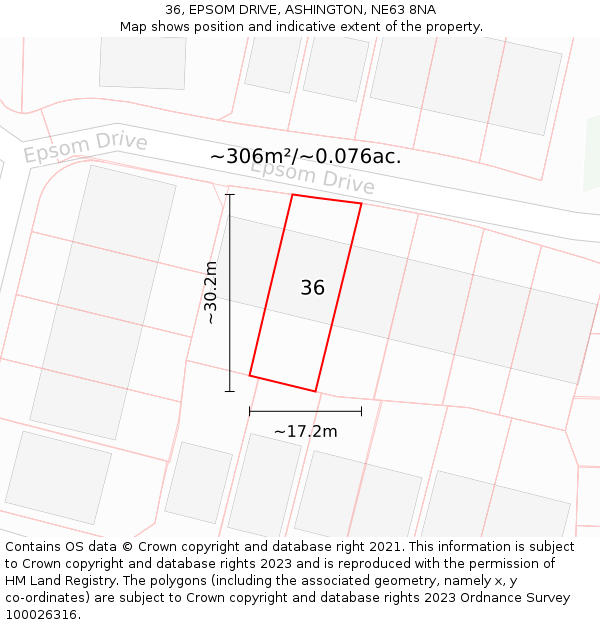 36, EPSOM DRIVE, ASHINGTON, NE63 8NA: Plot and title map