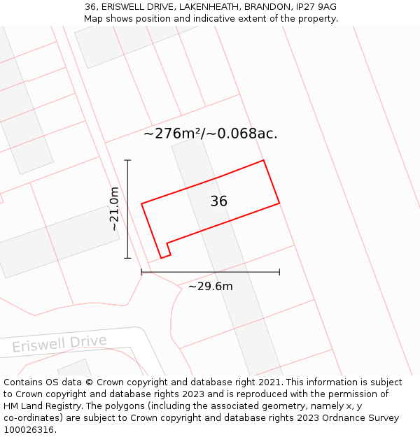 36, ERISWELL DRIVE, LAKENHEATH, BRANDON, IP27 9AG: Plot and title map