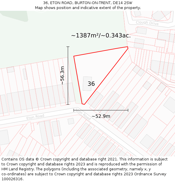 36, ETON ROAD, BURTON-ON-TRENT, DE14 2SW: Plot and title map