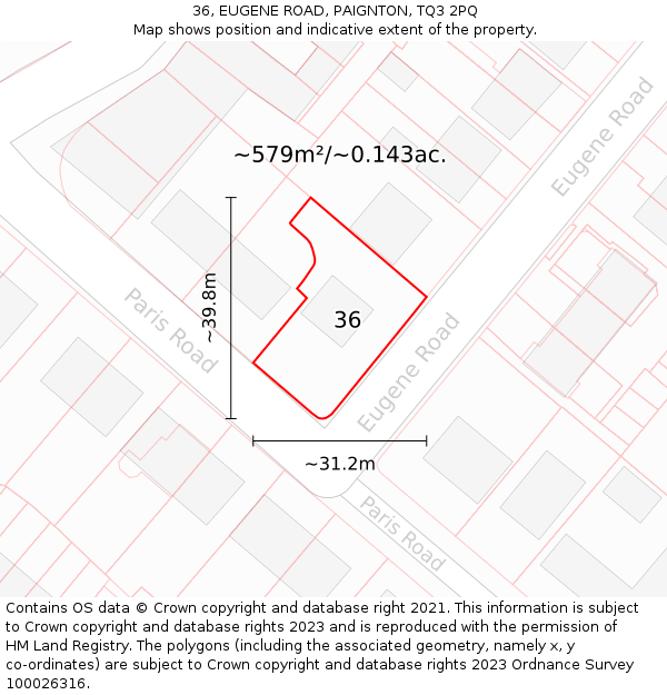 36, EUGENE ROAD, PAIGNTON, TQ3 2PQ: Plot and title map