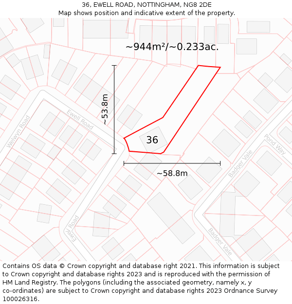 36, EWELL ROAD, NOTTINGHAM, NG8 2DE: Plot and title map