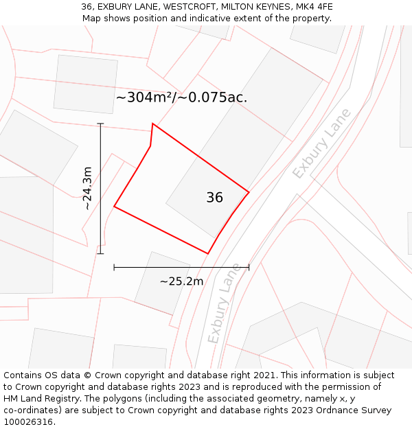 36, EXBURY LANE, WESTCROFT, MILTON KEYNES, MK4 4FE: Plot and title map