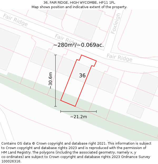 36, FAIR RIDGE, HIGH WYCOMBE, HP11 1PL: Plot and title map