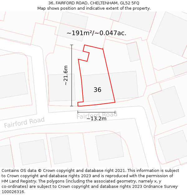 36, FAIRFORD ROAD, CHELTENHAM, GL52 5FQ: Plot and title map