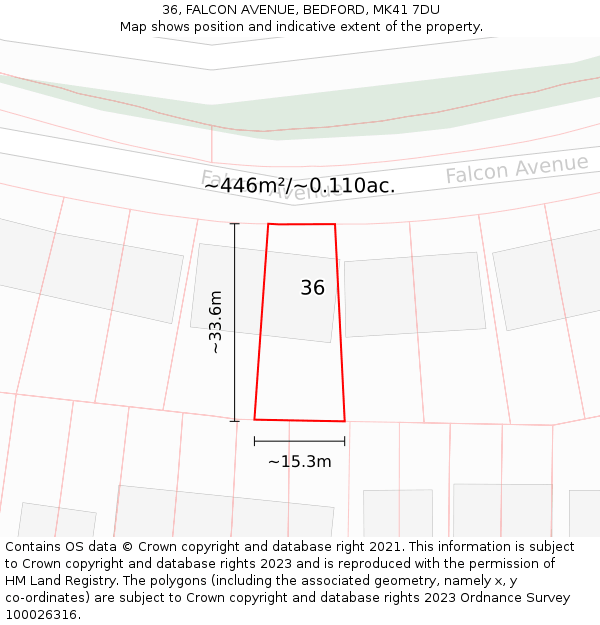 36, FALCON AVENUE, BEDFORD, MK41 7DU: Plot and title map