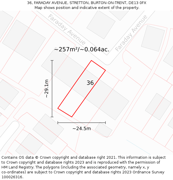 36, FARADAY AVENUE, STRETTON, BURTON-ON-TRENT, DE13 0FX: Plot and title map