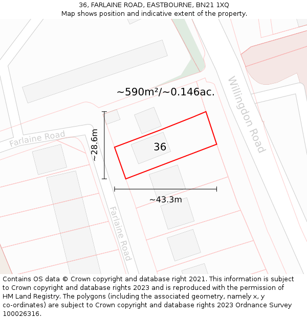 36, FARLAINE ROAD, EASTBOURNE, BN21 1XQ: Plot and title map