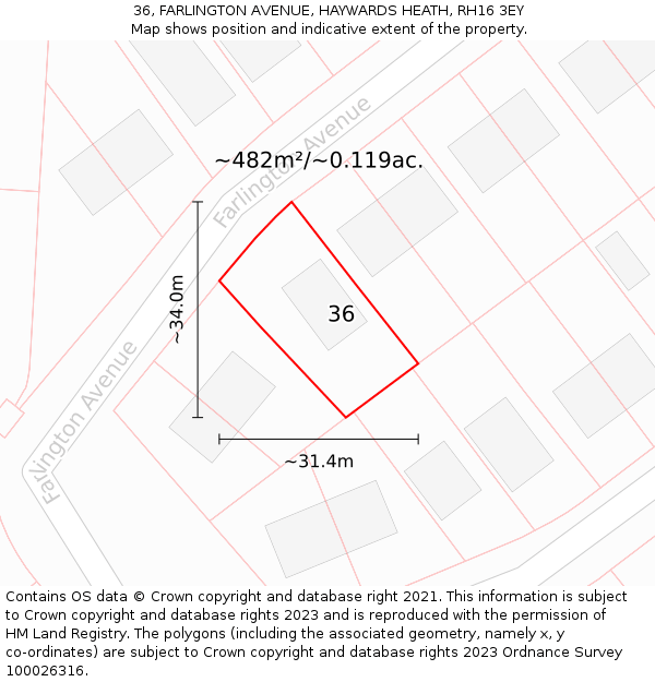 36, FARLINGTON AVENUE, HAYWARDS HEATH, RH16 3EY: Plot and title map