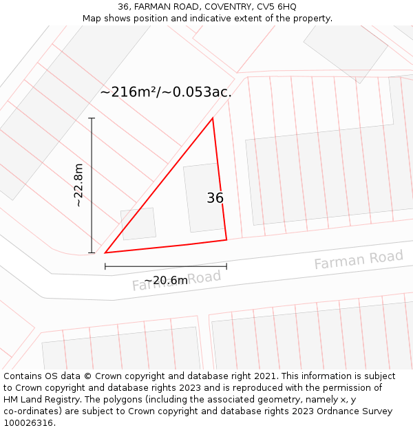 36, FARMAN ROAD, COVENTRY, CV5 6HQ: Plot and title map