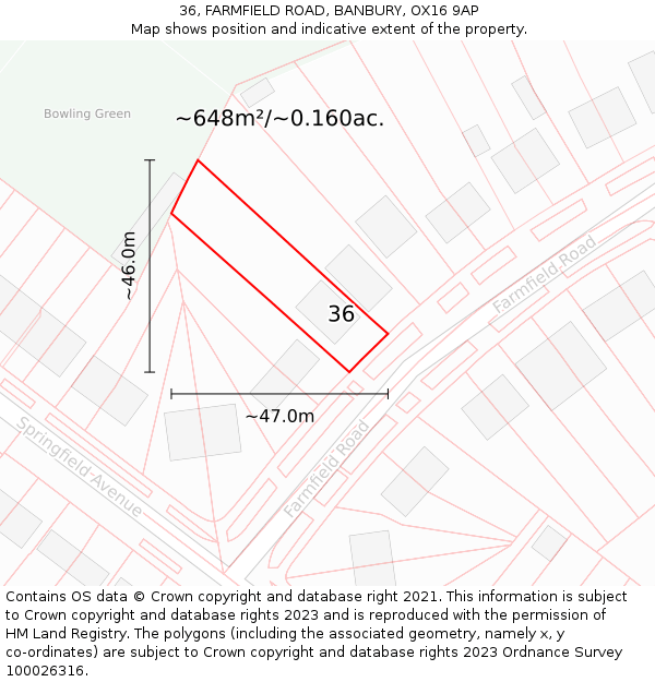 36, FARMFIELD ROAD, BANBURY, OX16 9AP: Plot and title map