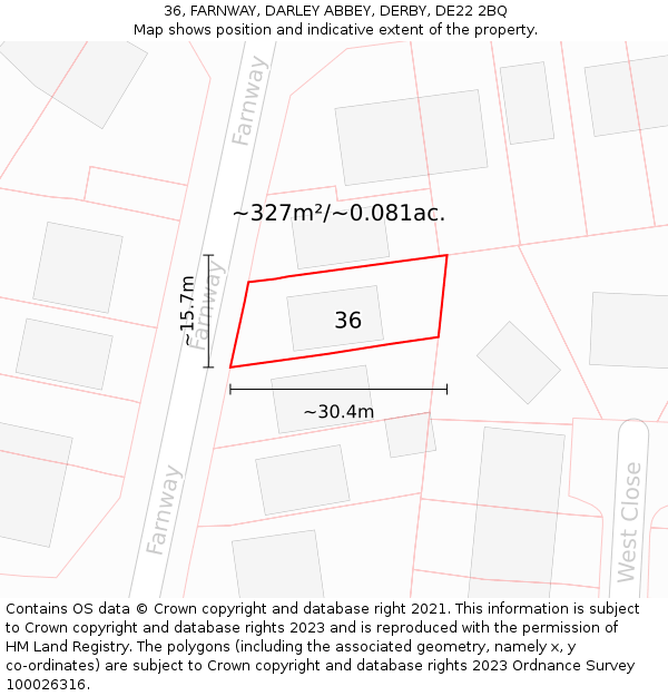 36, FARNWAY, DARLEY ABBEY, DERBY, DE22 2BQ: Plot and title map