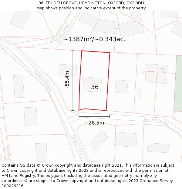 36, FEILDEN GROVE, HEADINGTON, OXFORD, OX3 0DU: Plot and title map