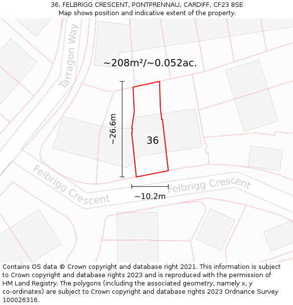 36, FELBRIGG CRESCENT, PONTPRENNAU, CARDIFF, CF23 8SE: Plot and title map