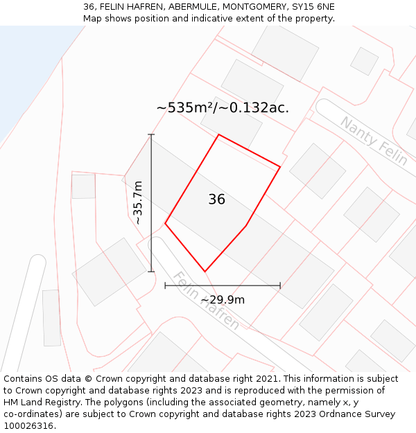 36, FELIN HAFREN, ABERMULE, MONTGOMERY, SY15 6NE: Plot and title map