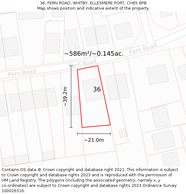 36, FERN ROAD, WHITBY, ELLESMERE PORT, CH65 6PB: Plot and title map