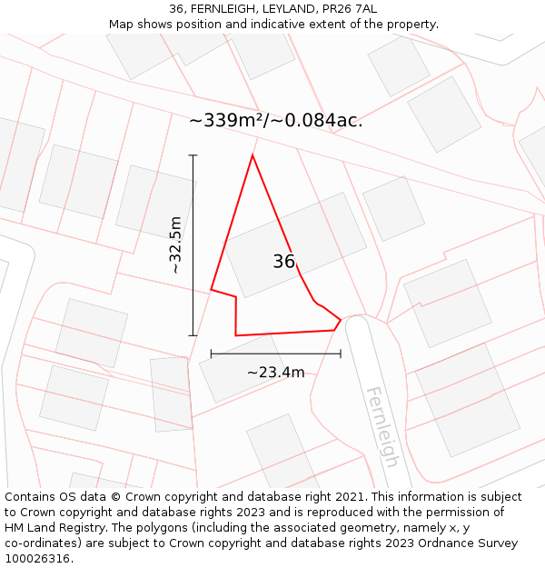 36, FERNLEIGH, LEYLAND, PR26 7AL: Plot and title map