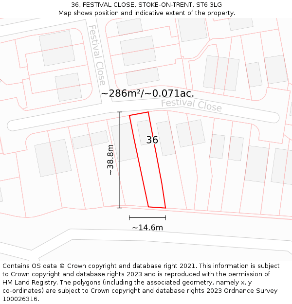 36, FESTIVAL CLOSE, STOKE-ON-TRENT, ST6 3LG: Plot and title map