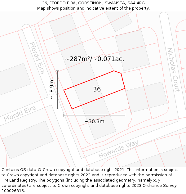 36, FFORDD EIRA, GORSEINON, SWANSEA, SA4 4PG: Plot and title map