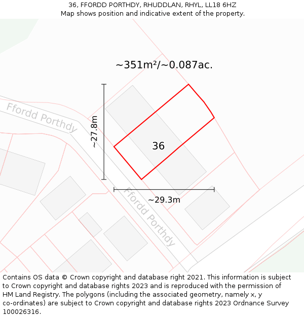 36, FFORDD PORTHDY, RHUDDLAN, RHYL, LL18 6HZ: Plot and title map