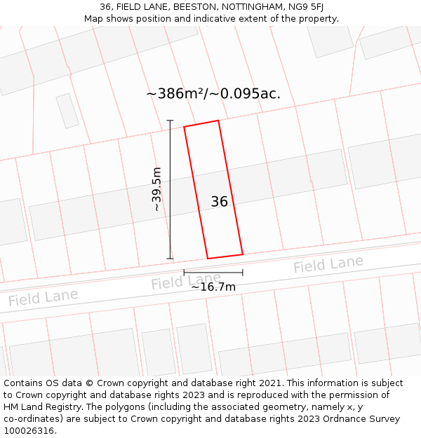 36, FIELD LANE, BEESTON, NOTTINGHAM, NG9 5FJ: Plot and title map