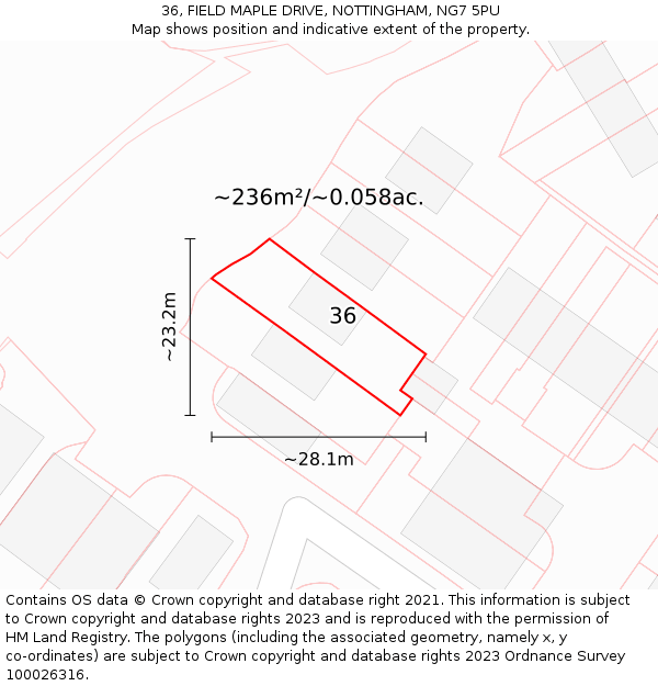 36, FIELD MAPLE DRIVE, NOTTINGHAM, NG7 5PU: Plot and title map