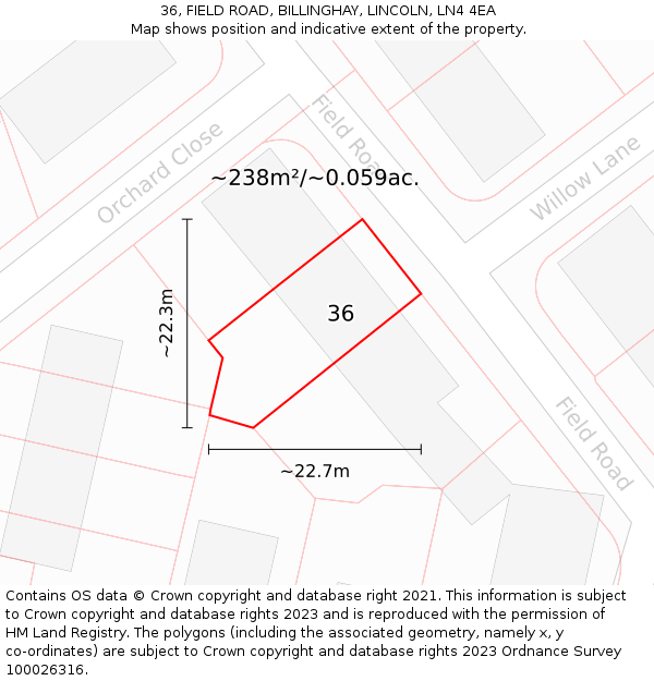 36, FIELD ROAD, BILLINGHAY, LINCOLN, LN4 4EA: Plot and title map