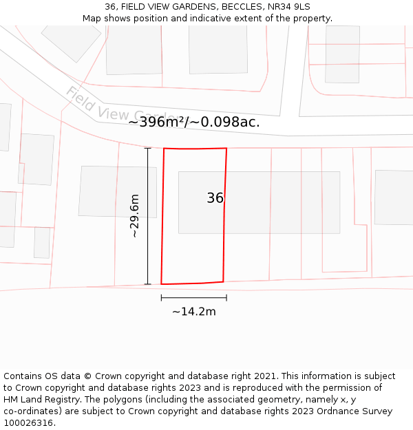 36, FIELD VIEW GARDENS, BECCLES, NR34 9LS: Plot and title map