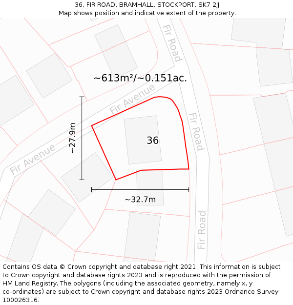 36, FIR ROAD, BRAMHALL, STOCKPORT, SK7 2JJ: Plot and title map