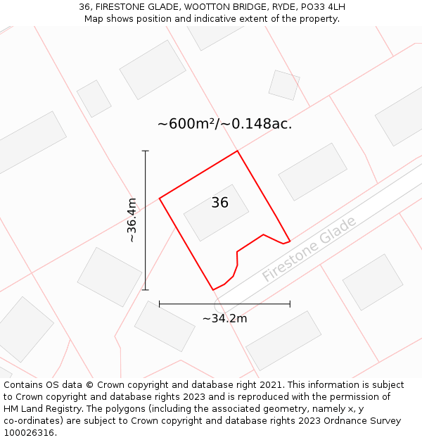 36, FIRESTONE GLADE, WOOTTON BRIDGE, RYDE, PO33 4LH: Plot and title map