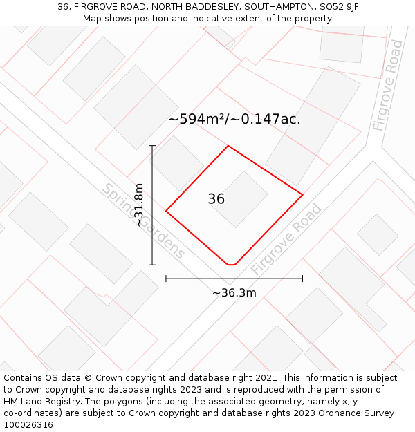 36, FIRGROVE ROAD, NORTH BADDESLEY, SOUTHAMPTON, SO52 9JF: Plot and title map