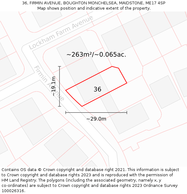 36, FIRMIN AVENUE, BOUGHTON MONCHELSEA, MAIDSTONE, ME17 4SP: Plot and title map