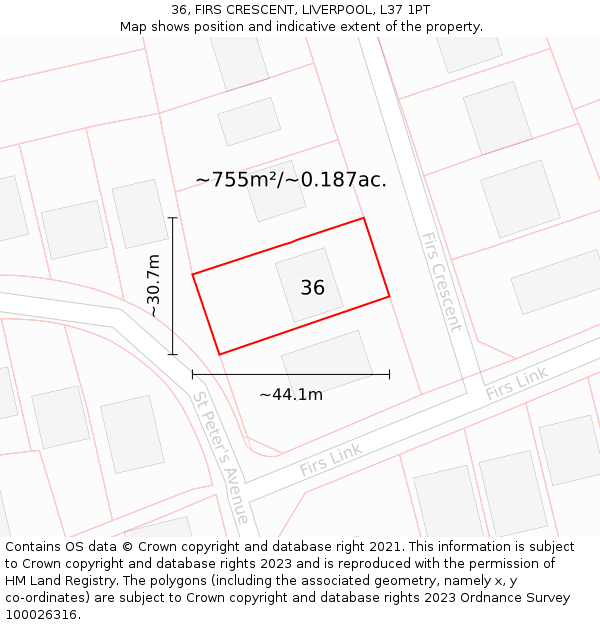 36, FIRS CRESCENT, LIVERPOOL, L37 1PT: Plot and title map