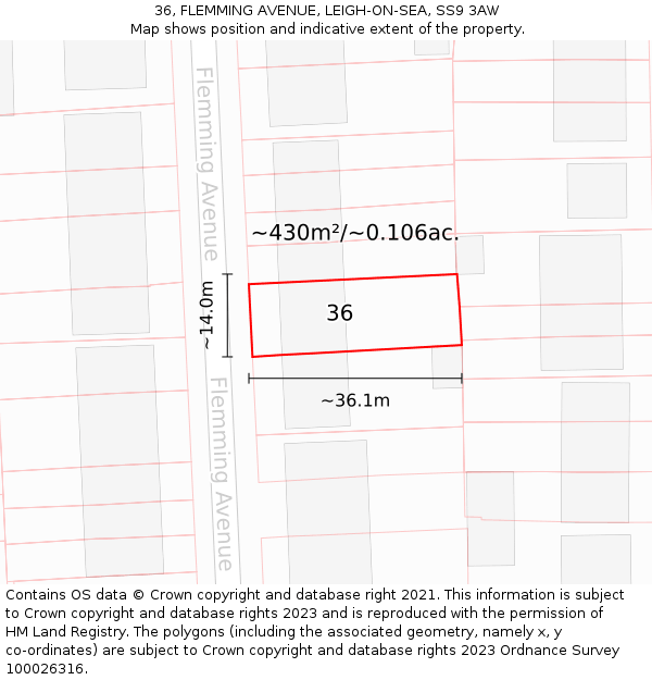 36, FLEMMING AVENUE, LEIGH-ON-SEA, SS9 3AW: Plot and title map