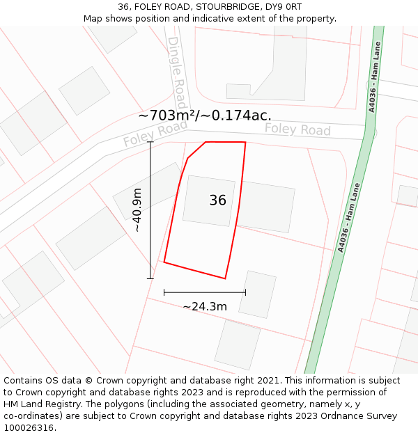 36, FOLEY ROAD, STOURBRIDGE, DY9 0RT: Plot and title map