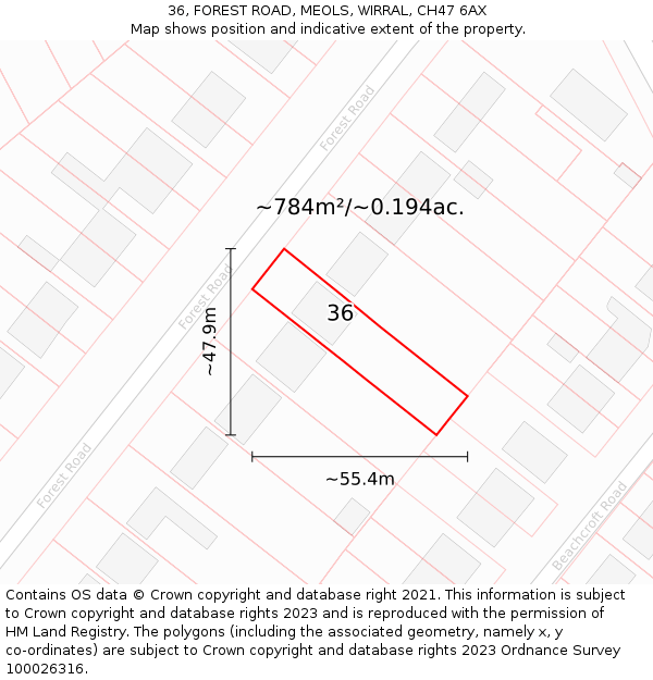 36, FOREST ROAD, MEOLS, WIRRAL, CH47 6AX: Plot and title map