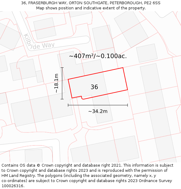 36, FRASERBURGH WAY, ORTON SOUTHGATE, PETERBOROUGH, PE2 6SS: Plot and title map