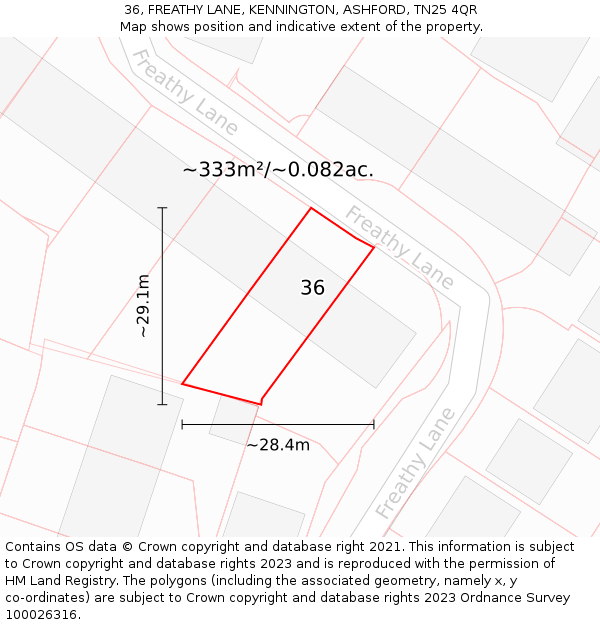 36, FREATHY LANE, KENNINGTON, ASHFORD, TN25 4QR: Plot and title map