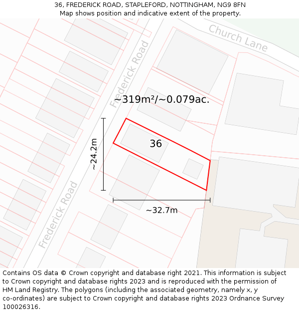 36, FREDERICK ROAD, STAPLEFORD, NOTTINGHAM, NG9 8FN: Plot and title map