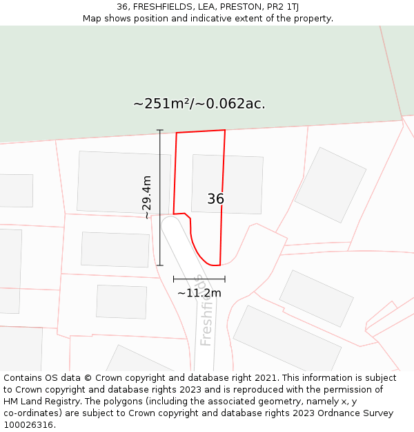 36, FRESHFIELDS, LEA, PRESTON, PR2 1TJ: Plot and title map