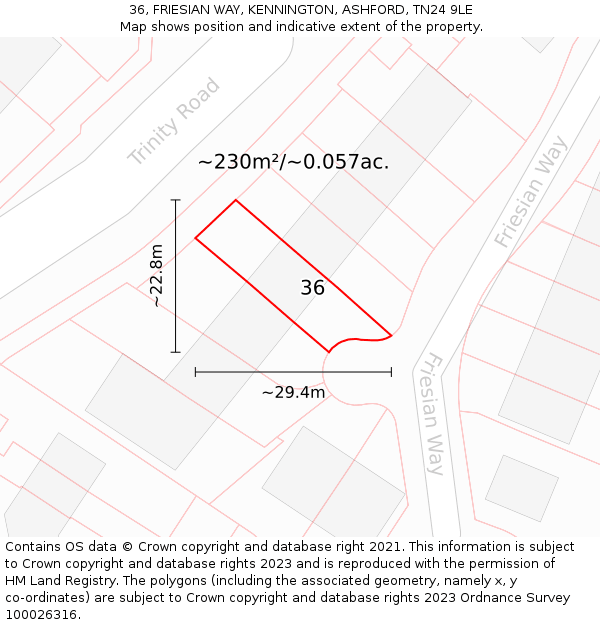 36, FRIESIAN WAY, KENNINGTON, ASHFORD, TN24 9LE: Plot and title map