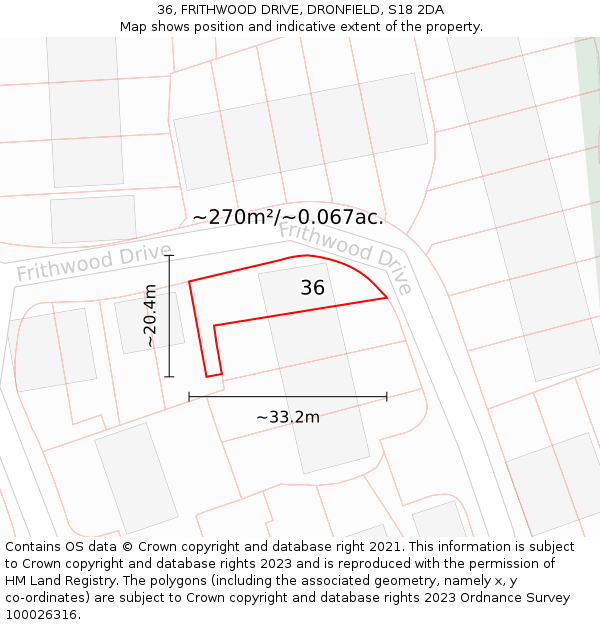 36, FRITHWOOD DRIVE, DRONFIELD, S18 2DA: Plot and title map