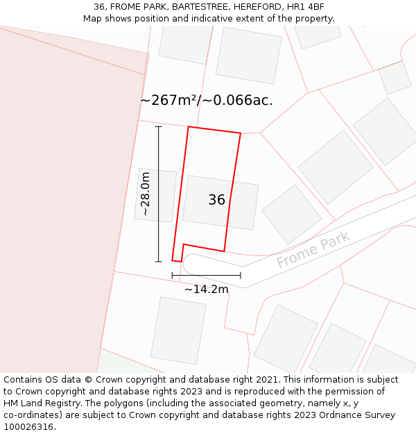 36, FROME PARK, BARTESTREE, HEREFORD, HR1 4BF: Plot and title map