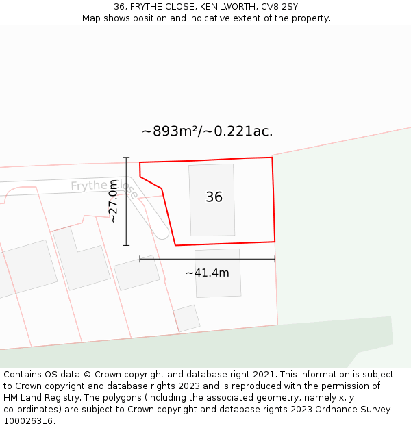 36, FRYTHE CLOSE, KENILWORTH, CV8 2SY: Plot and title map