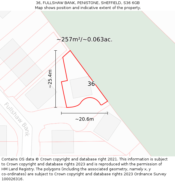 36, FULLSHAW BANK, PENISTONE, SHEFFIELD, S36 6GB: Plot and title map