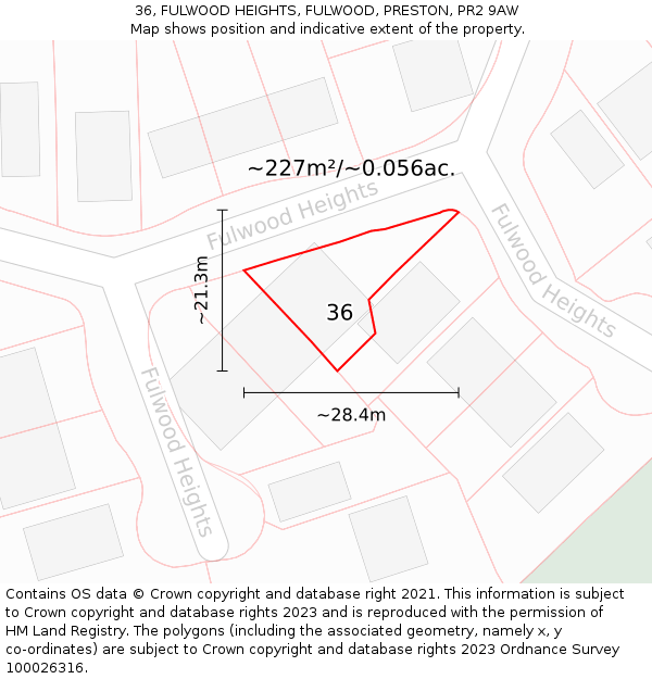 36, FULWOOD HEIGHTS, FULWOOD, PRESTON, PR2 9AW: Plot and title map