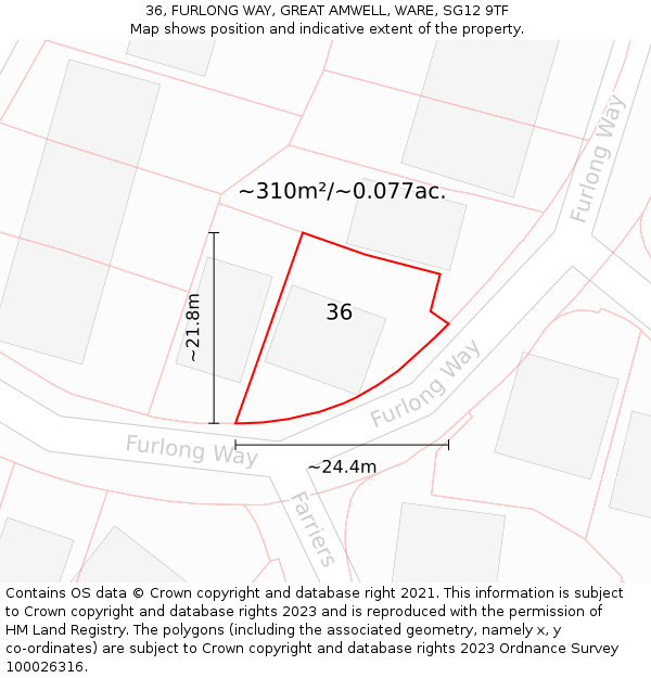 36, FURLONG WAY, GREAT AMWELL, WARE, SG12 9TF: Plot and title map