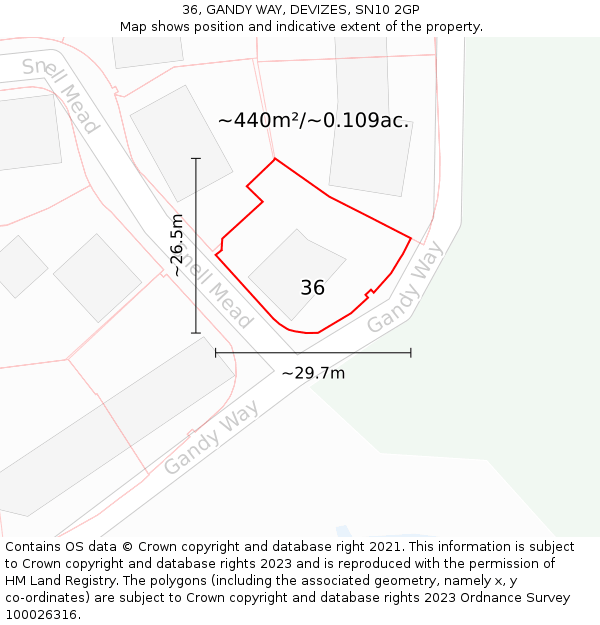 36, GANDY WAY, DEVIZES, SN10 2GP: Plot and title map